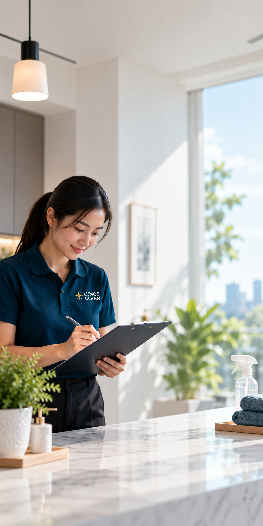 Lumos Clean team member preparing a free quote