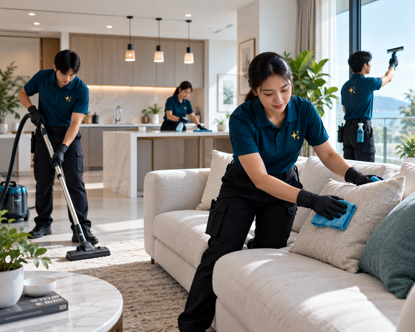 Lumos Clean team member cleaning a surface